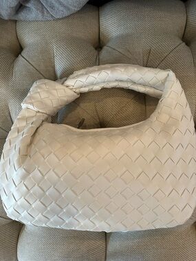 Woven Knot-Handle Shoulder Bag in white bottega jodie